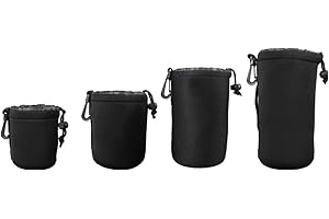 OFKP 4 Pcs DSLR Camera Neoprene Lens Pouch Bag Cover, 4Pcs Camera Lens Protective Pouch Compatible with Nikon(S,M,L,XL)
