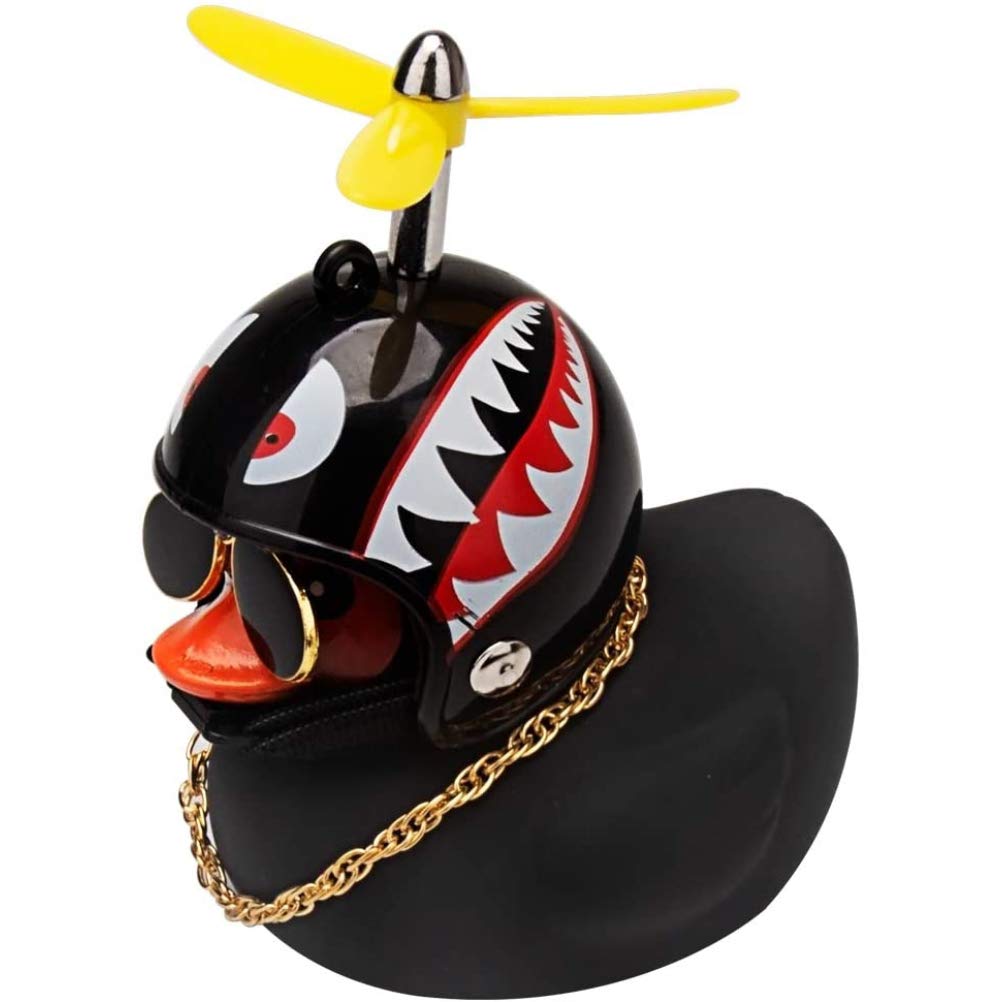 CeFoney Rubber Duck, Little Black Duck Wearing a Helmet, Multipurpose Soft Car Dashboard Decoration