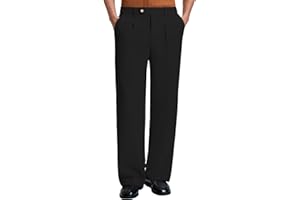 Susclude Mens Linen Casual Dress Pants Old Money Pleated Baggy Wide Leg Vintage Relaxed Fit Slacks Work Office Trousers