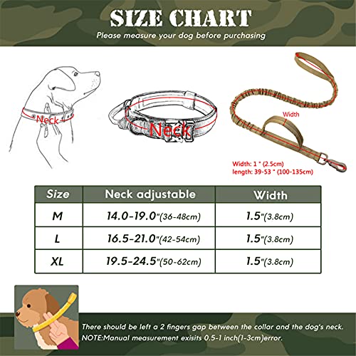 EGOBUY Tactical Dog Collar Reflective Nylon Adjustable Military Safety Soft Comfort Elastic Leash Metal Buckle and Handle with USA Flag Patch for Daily and Training