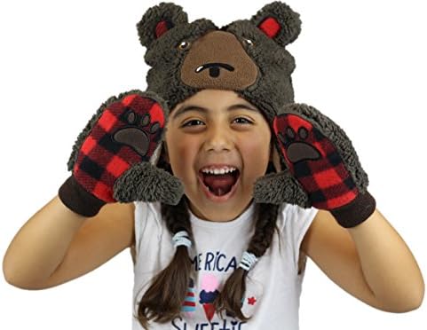 Toddler and Kids Boys and Girls Knit Animal Beanie and Mittens, Bear