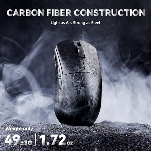 ATTACK SHARK R11 Ultra 8K Carbon Fiber Wireless Gaming Mouse,PAW3950 MAX Sensor,49g Ultra-Lightweight,Nordic 52840 MCU Chip,42000 DPI,Wired/BT/2.4GHz Wirelss Programmable Mouse for PC/Mac(Ink)