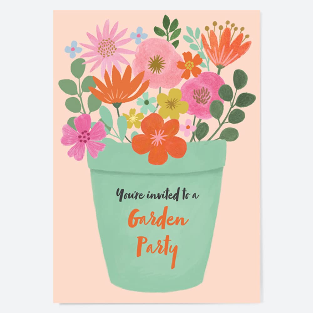 Dotty about Paper Birthday Invitations - Beautiful Blooms - Flower Pot - Garden Party - Pack of 10 (4094)