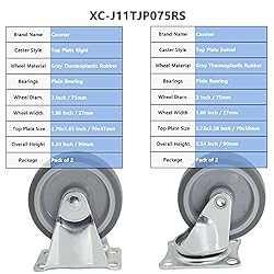 Casoter 3"(75mm) Caster Set - 2 Rigid & 2 Swivel