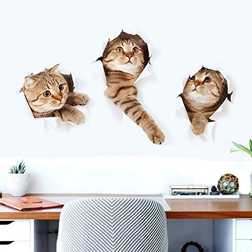 Originalidad 3D Removable Cats Large Wall Stickers Decals | Cute Animal Wall Sticker mural for Kids | Cute kitty Decor Posters for Nursery Room, Toilet, Kitchen, Offices | A set of 5 - Thumbnail 6