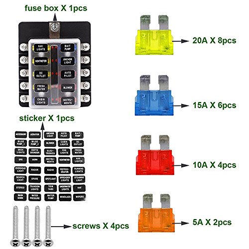 TechCode Fuse Block with LED Indicator, 10 Way Waterproof Blade Fuse Holder Box 5A 10A 15A 20A Automotive Fuses LED Indicator Protection Cover for Car ATO ATC Van Truck(10-Way) - Thumbnail 3