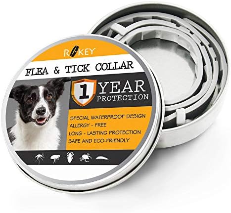 ROKEY Dog Flea and Tick Collar - 1 Year Flea Prevention Collar for Dogs - Adjustable, Waterproof and Natural Flea and Tick Control Collar - One Size Fits All