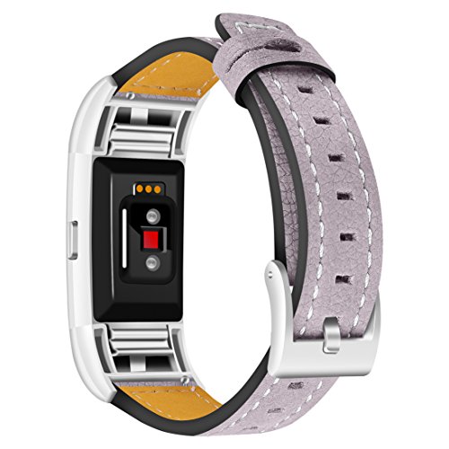MoreToys Leather Adjustable Replacement Accessory Sport Watch Band Wrist Strap Bracelet for Fitbit Charge 2 Fitness Wristband (Purple)