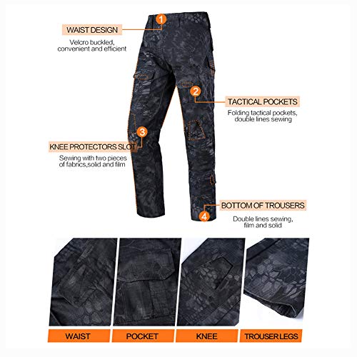 Men's Tactical Shirt and Combat Pants Set Long Sleeve 1/4 Zip T-Shirt Trousers for Military Hunting