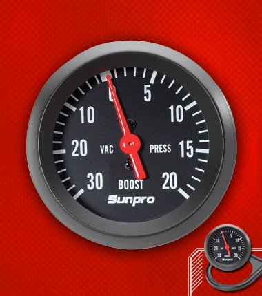 Sunpro CP8213 StyleLine Mechanical Vacuum/Boost Gauge - Black Dial