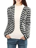 Allegra K Women Notched Lapel Striped Blazer Jacket M Grey White
