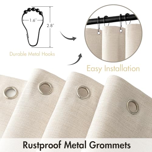 MIULEE Beige Scalloped Shower Curtain Linen Textured with 12 Metal Hooks Cute Heavy Duty Washable Waterproof Neutral Thick Cloth Shower Curtains with Black Border for Bathroom Bathtub,W72*L72 Cream