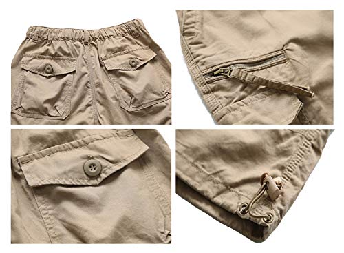 EKLENTSON Men's Below Knee Shorts Loose Fit Military Baggy Shorts 3/4 Cargo Shorts Dungarees Khaki - Thumbnail 5