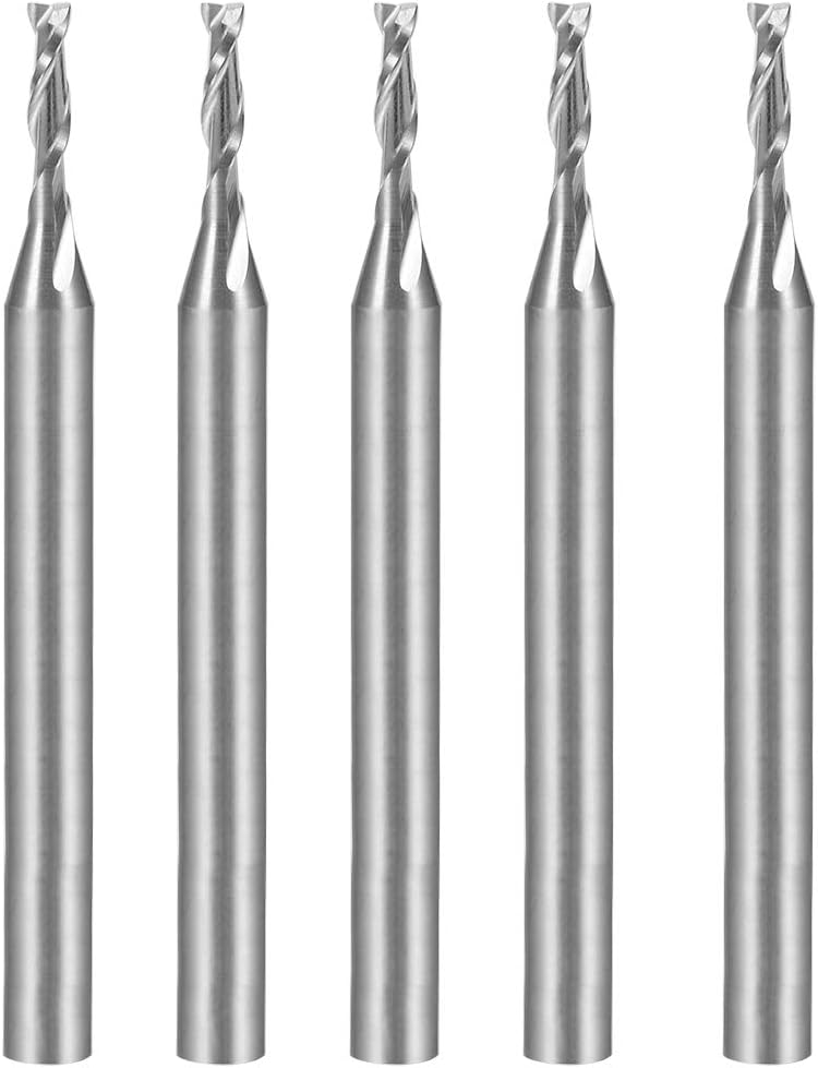 sourcingmap 5PCS 1/8" Shank 1.5mm x 6mm Carbide End Mill CNC Router Bits 2 Flute Milling Bit for Acrylic PVC MDF Wood