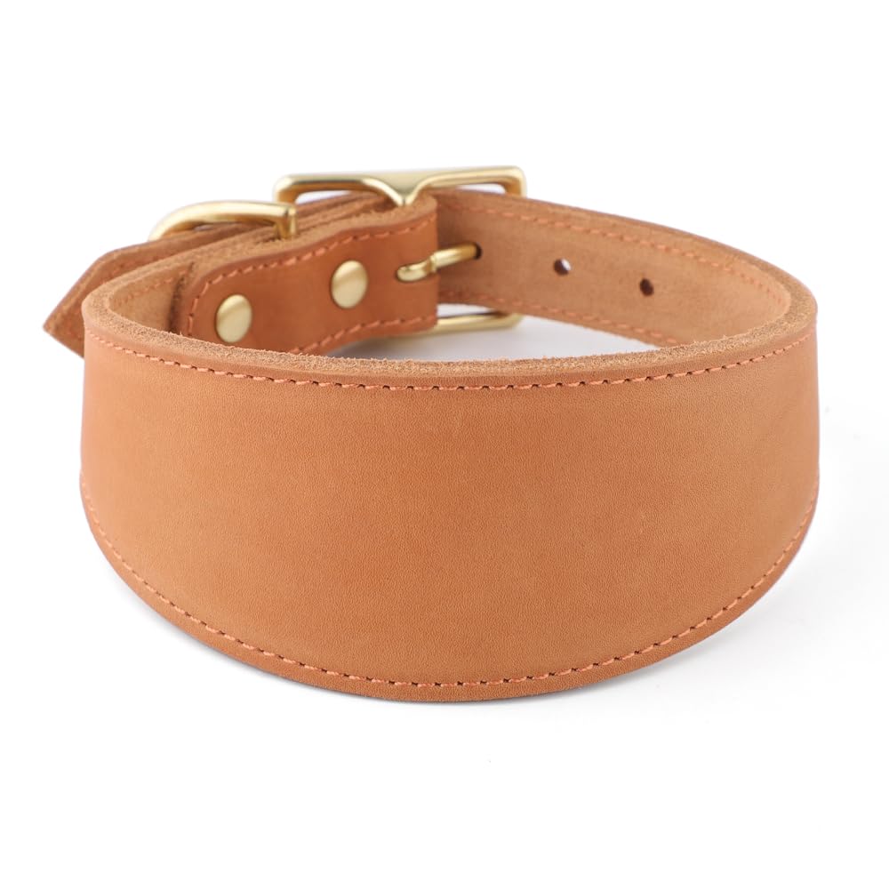 Snootiful Hound Leather Sighthound Collar | Fishtail Collar Ideal For Whippets, Greyhounds and Lurchers (Light Brown, 27-35cm)