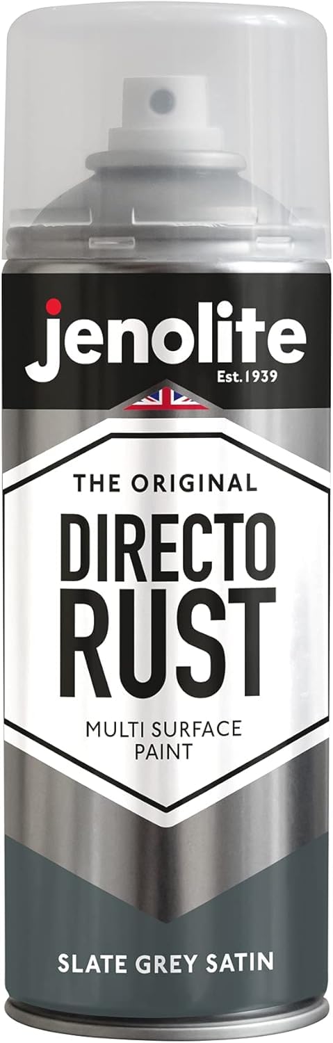 JENOLITE Directorust Spray Paint Satin Finish | SLATE GREY | 400ml | Direct To Rust Spray Paint For Metal | All-In-One Multi Surface Paint for Metal, Wood, Plastic, Ceramic | RAL 7031