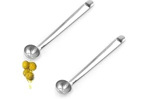 Qiuerte 2pcs Serving Spoons with Drain Hole, Stainless Steel Olive Spoon for The Jar, Pickle Spoons for Containers Canisters 