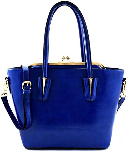 Hardware Frame Kiss-lock Compartment Classy Bucket Tote Navy