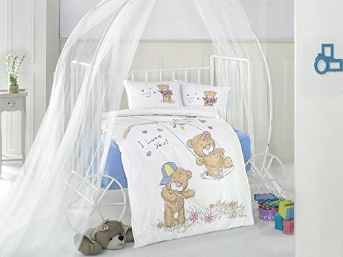 I Love You - 100% Cotton Baby Duvet Cover Set – Made in Turkey - 5 Pieces, COMFORTER INCLUDED (Blue)