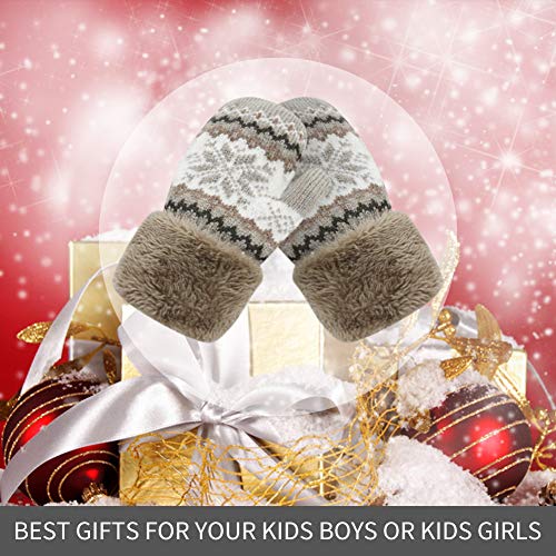 ORVINNER 3 Pairs Baby Toddler Winter Mittens Kids Warm Sherpa Lined Mittens Thicken Knit Gloves for Boys Girls (Snowflakes/Black+Snowflakes/Khaki+Snowflakes/Red) - Thumbnail 3