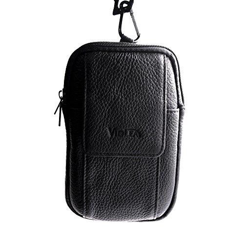 Vidlea Mini Genuine Leather Messenger Bag Cellphone Wallet Case Tool Shoulder Cross Body Bag Carabiner Waist Fanny Pack (H Black) - Thumbnail 6