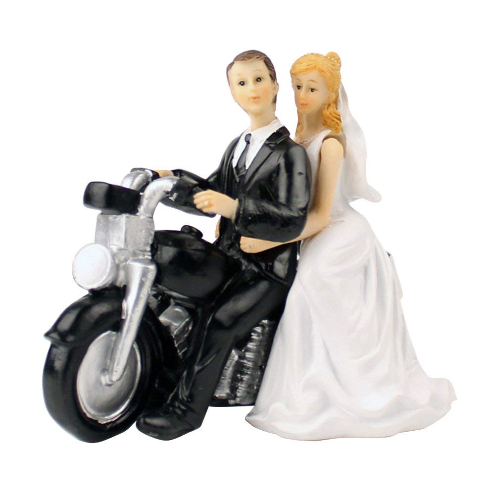 Aestm Bride and Groom Wedding Cake Topper, Motorcycle Path, White, 13.5 x 5.5 x 11 cm, 1 Piece, Wedding Occasion