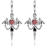 Gothic Bat Dangle Drop Earrings with Heart Crystal Punk Spike Tassel Vampire Halloween Jewelry Gifts for Women