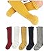 Gellwhu Cable-Knit Knee High Cotton Socks For Newborn Baby Girls Boys Toddlers 5- Pack (0-12 Months)