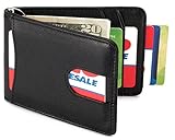 Mens Slim Leather Front Pocket Wallet with Money Clip RFID Blocking - Black