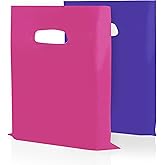 Houseables Merchandise Bags, Retail Bags, Plastic, With Handles, For Shopping, Gift, Boutique, Small Business, Store, Customers, Product, Vendor, Events, Holiday, Pink & Purple, 16”x18”, Bulk 100 Pack