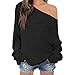 Exlura Women's Off Shoulder Batwing Sleeve Loose Oversized Pullover Sweater Knit Jumper
