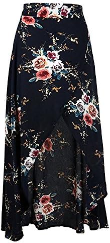 spyman Fashion Womens Floral Tie Up Waist Summer Beach Wrap Cover Up Maxi Skirt (S, Navy Blue)