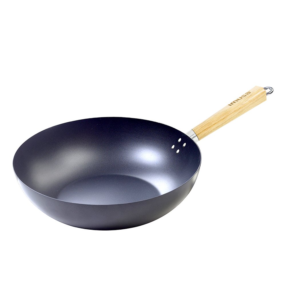 IMUSA USA IMU-52005 Nonstick Wok with Wood Handle 11-Inch, Silver