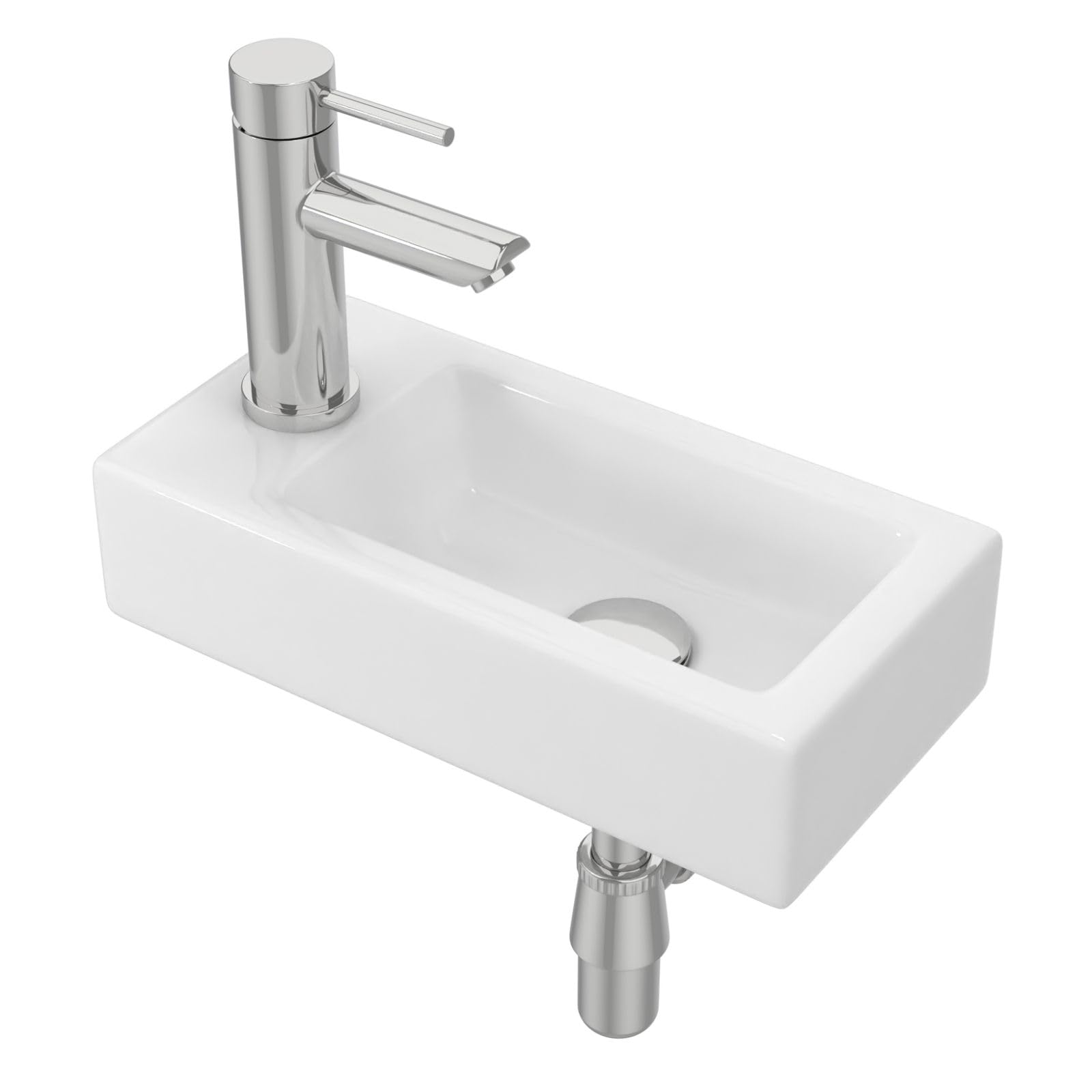 Photo 1 of J-FAMILY Small Wall Mount Bathroom Sink Rectangle Porcelain Ceramic Mini Vanity Vessel Sink Small Wash Hand Basin,Left Hand