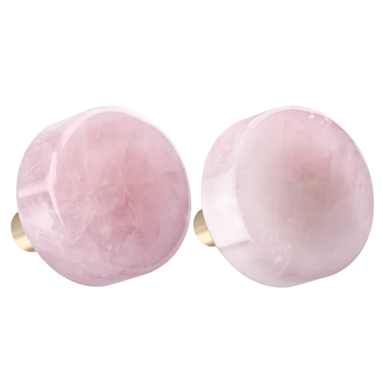 Nupuyai 2pcs Rose Quartz Round Crystal Stone Drawer Knobs Set, Energy Healing Stone Cabinet Pulls Handle for Dresser Home Office