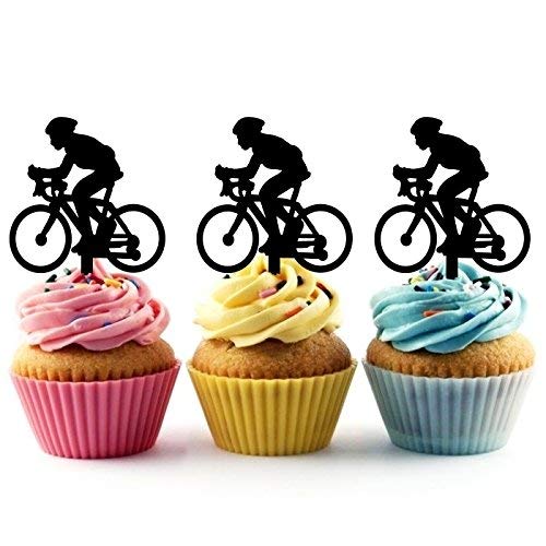 Bicycle Sport Silhouette Party Wedding Birthday Acrylic Cupcake Toppers 12 pcs