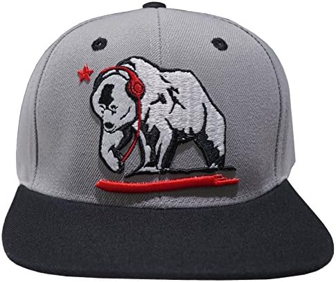 Great Cities Cali Remixed Grizzly Bear Embroidered Headphone Snapback Grey/Black