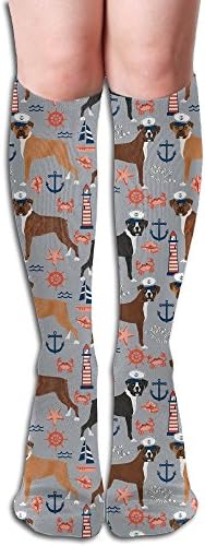 Men's Women's Boxer Nautical Sailor Costume Dog Boots Socks Compression Fashion Basketball Non Slip Socks Over The Calf Tube 50CM