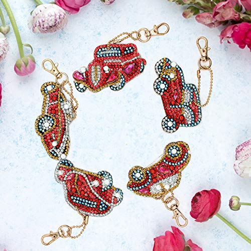 5D DIY Diamond Painting Keychain, Mosaic Making Full Drill Special Shape Diamond Painting Kit for Bags, Smartphone Straps (Car)