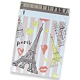 100 Pack of Mighty Gadget (R) Thank You Eiffel Tower Designer Poly Mailers - 10x13 inch Shipping Envelopes with 2.35 mil Thickness