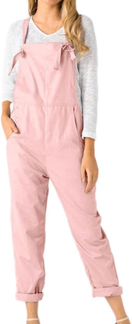 Women Overalls Jumpers Pockets Jumpsuits Pants Romper Long Loose Working Trousers Hemlock (S, Pink)