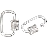 PH PandaHall 925 Sterling Silver Oval Screw Lock Charms 2pcs Small Carabiner Lock Clip Silver Cubic Rhinestones Screw Necklace Link Connector for Bracelet Keychain Jewelry Making 14.5x8.5mm