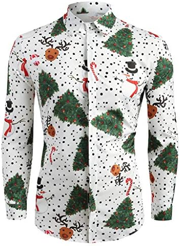 Holywin Men Shirt Snowflakes Christmas deer Printed Daily Casual Shirts Single Breasted Top Blouse