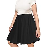 Women's Plus Size Midi Skater Skirt- Basic Versatile Stretchy Flared Casual High Waisted A-line Knee Length Skirt with Shorts