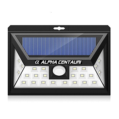Solar Motion Sensor Outdoor Patio Light by Alpha Centauri, 24 LED Solar Power Motion Sensor Light, 120 Degree Sensing Range, Wide Angle Design, Easy Install, 3 Light Modes