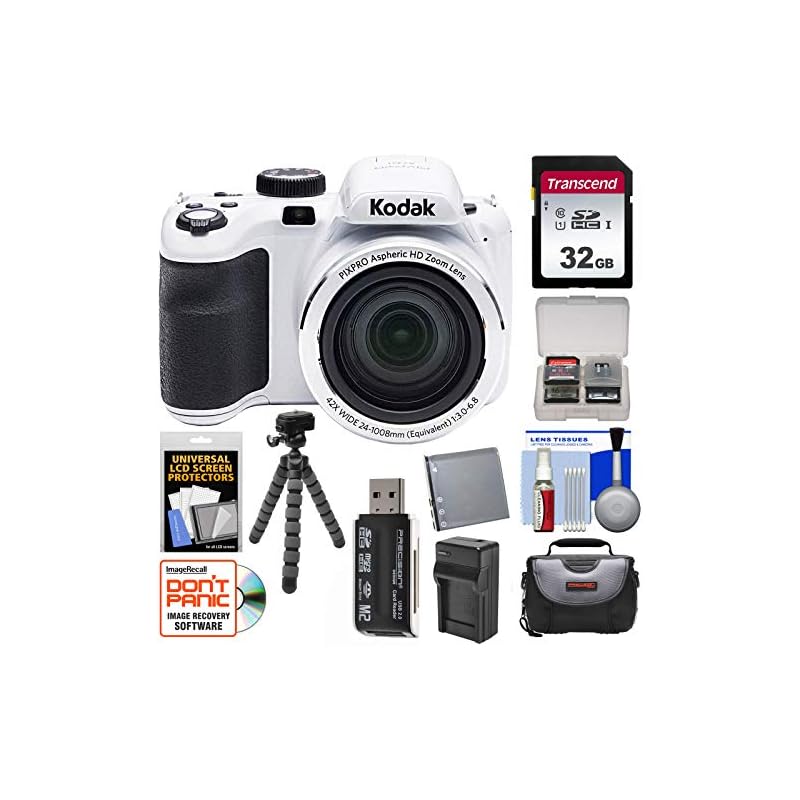 KODAK PIXPRO AZ421 Astro Zoom Digital Camera (White) with 32GB Card + Case + Battery/Charger + Flex Tripod + Kit