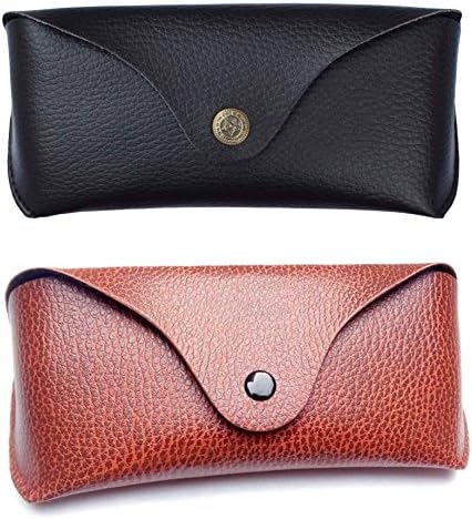 Pack of 2 Black, Brown Faux Leather Case | Cover | Pouch | Holder | for Sunglasses | Spectacles | Eyeglass | Protector Box | Inbulit Polycarbonate Cavity For Drop Protection