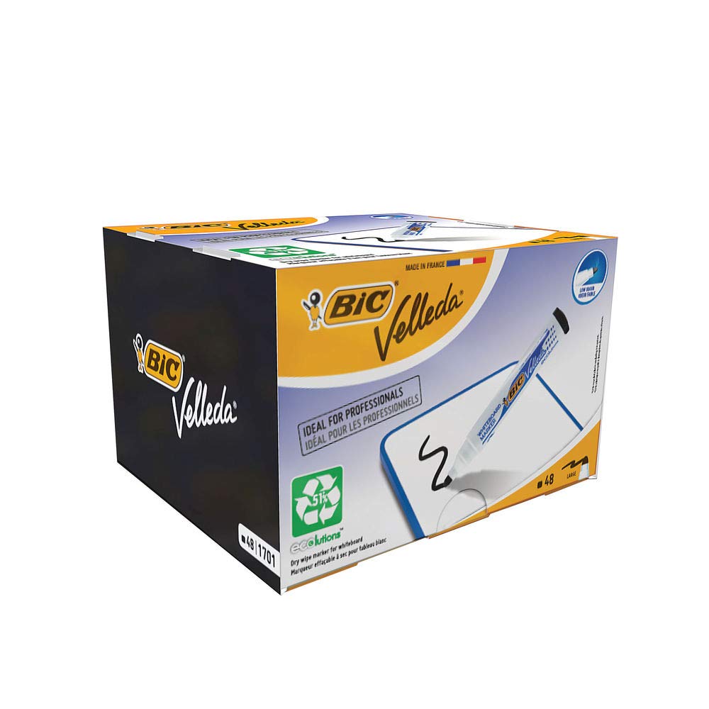 Drywipe Marker, Bullet Tip, Black, Pack of 48