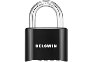 DELSWIN 4-Digit Combination Lock Outdoor Padlock - Heavy Duty Locker Lock with Hardened Steel Shackle, Waterproof Combo Lock for Gym Locker, Hasp Storage, Shed, Fence, Gate (Black,1Pcs)