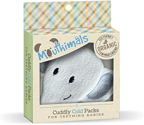 Mouthimals Cuddly Elephant Baby Teething Toy | Organic Cotton Baby Teether with Re-Freezable Insert | Leak-Proof & BPA-Free Cold Pack for Teething | Natural - Non-Toxic - Baby Safe Materials